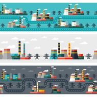 Seamless patterns of industrial power plants in flat style
