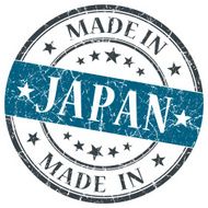 made in Japan blue grunge round stamp