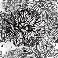 monochrome seamless pattern with asian watercolor flowers N2