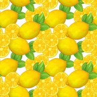 Watercolor seamless pattern with lemons and leafs N2