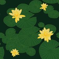 Yellow Lotuses or Lake Water Lilies Seamless vector pattern