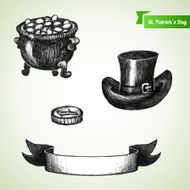 St Patrick's Day set with hand drawn sketch pot hat N2
