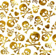 Funny skulls in love - seamless golden pattern