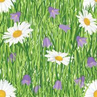 Green grass field with meadow flowers tileable background