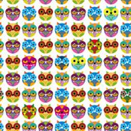 Seamless pattern with bright colored owls Vector