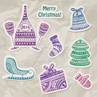 Vector Stickers with Watercolor Holiday drawings