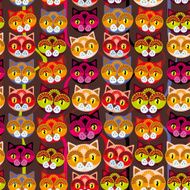 Seamless pattern with muzzle of cats on brown background vector