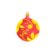 Watercolor isolated Christmas ball with floral pattern