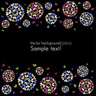 Vector abstract black text background with stylized round origami flowers