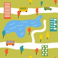 Cheerful bright city in the summer time Vector seamless background