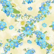 Seamless pattern with chamomiles and forget-me-nots