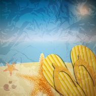 sandals and starfish at beach nature summer vector background N7