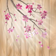 Spring cherry blossom flowers on a wood texture