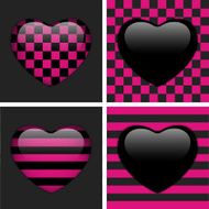 Set of Four Glossy Emo Hearts Pink and Black N2