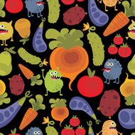 Vegetables and fruits with microbes seamless background