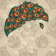 vector peacock feathers on seamless floral patten