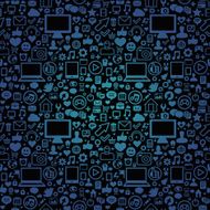 vector seamless pattern with social media and technology icons