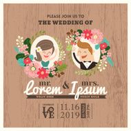 wedding invitation card with cute groom and bride cartoon N2