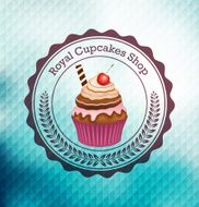 Pink cupcake with label over polygonal background N5