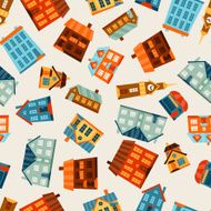 Town seamless pattern with cute colorful houses N3