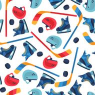 Sports seamless pattern with hockey equipment flat icons N2