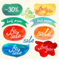 Vector watercolor labels set Handwritten text