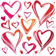 Set Of Painted Hearts Grunge Style hand drawing