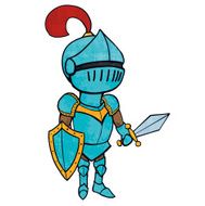 Cartoon knight in armour with sword and shield Isolated