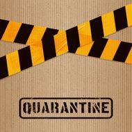 cardboard with printed packing tape and icons quarantine