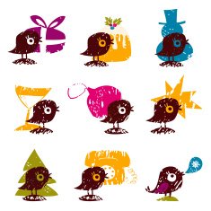 Set of Cute Winter Holiday Birds N2