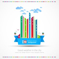 Funny city theme background with sun and clouds