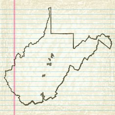 Vector Sketchy Map on Aged Lined Paper Background West Virginia N2