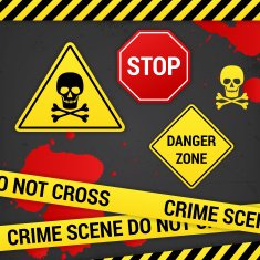 warning danger crime signs on rusty background