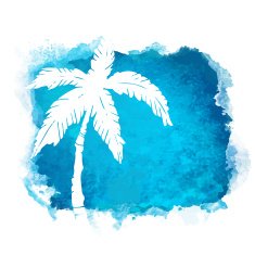 Watercolor paint stain and coconut palm tree N7