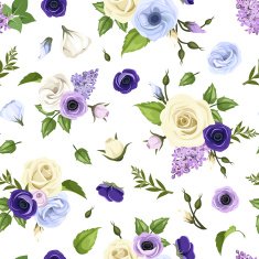 Seamless pattern with blue purple and white flowers Vector