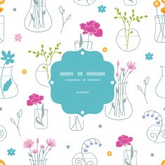 Fresh flowers in vases frame seamless pattern background N2