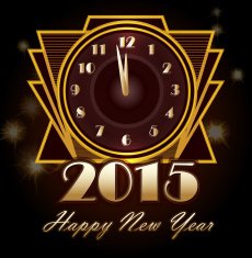 Happy New Year Art Deco clock greeting design template N2
