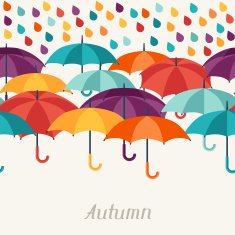 Autumn Background With Umbrellas In Flat Design Style N3