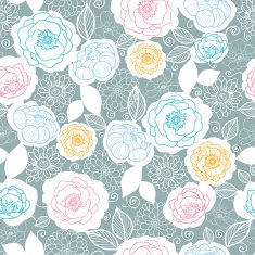 Silver and colors florals seamless pattern background N2