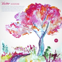 Business template with watercolor landscape