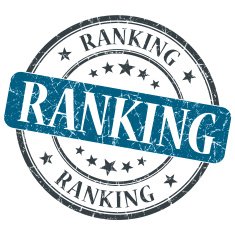 Ranking blue grunge round stamp on white background