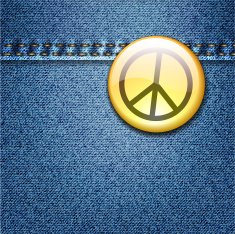Peace badge on denim fabric texture vector N2