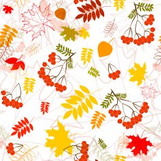 Seamless leaf and rowanberry pattern vector background