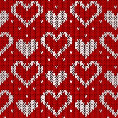 Red knitted background with hearts Vector illustration