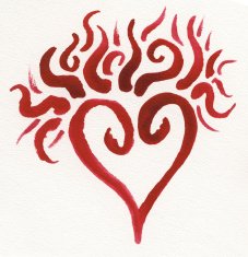 Red burning watercolor heart N2