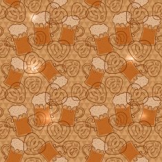 Beer and pretzels seamless pattern with flashes on geometric background N2