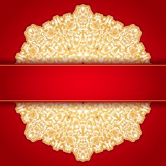 Gold and red round ornament invitation pattern