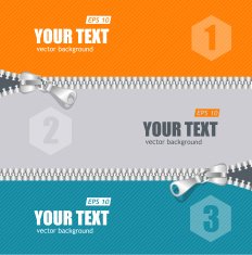 Vector realistic zippers banner 1 2 3
