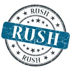 Rush blue grunge round stamp on white background