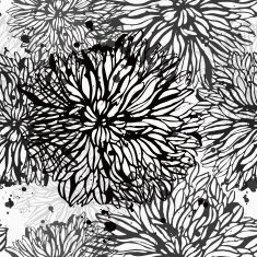 monochrome seamless pattern with asian watercolor flowers N2